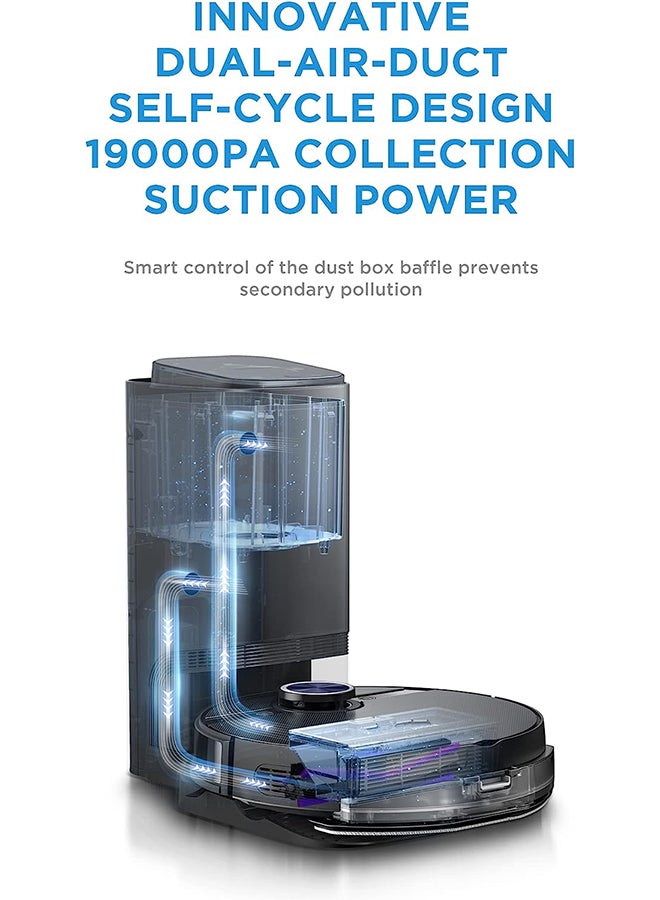 Midea Robot Vacuum cleaner (Auto Clean+Auto Empty), 4000Pa Strong Suction with BLDC motor App & Voice Control with Msmartlife, Dust Bin In Station is 2L for 45 days, carpet sensor, Display screen 240 W S8+ Black - Image 4