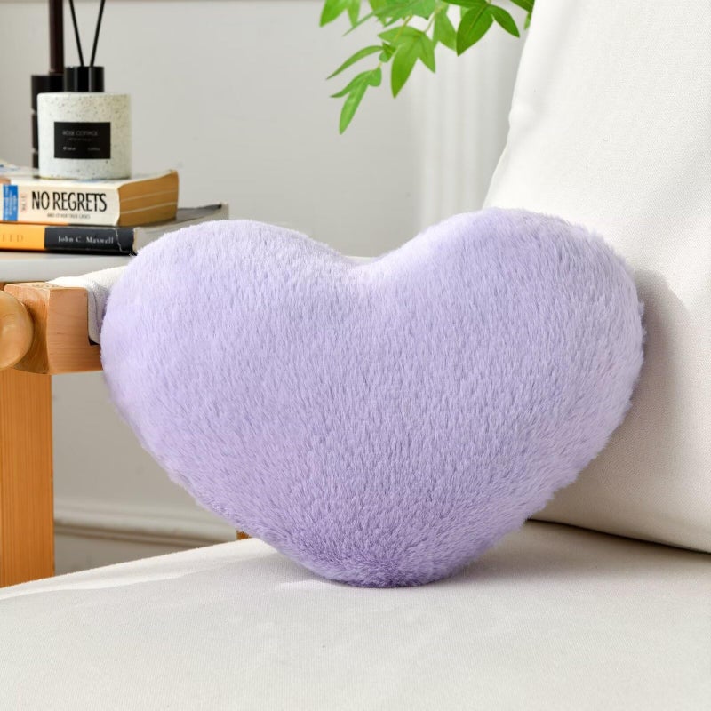 IREMATE Heart Pillow Purple Throw Pillows Decorative Pillows for Bed Couch Cute Faux Rabbit Fur Small Pillow for Women Valentine Anniversary Fall Halloween Christmas Home Decor Mini 13x10 - Image 2