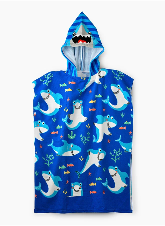 بيبي كلو Shark life Hooded Kids Towel with underwater accents