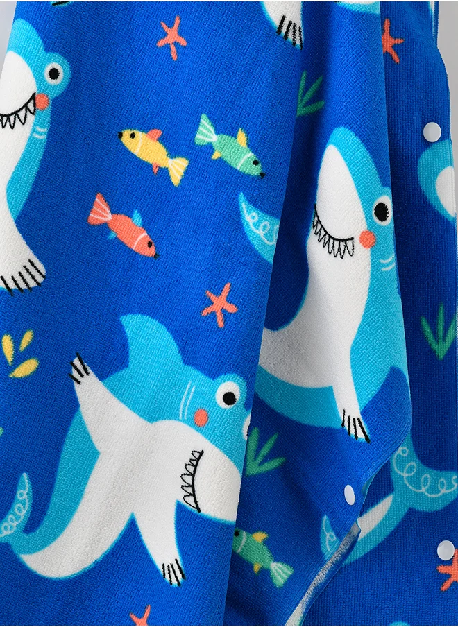 بيبي كلو Shark life Hooded Kids Towel with underwater accents