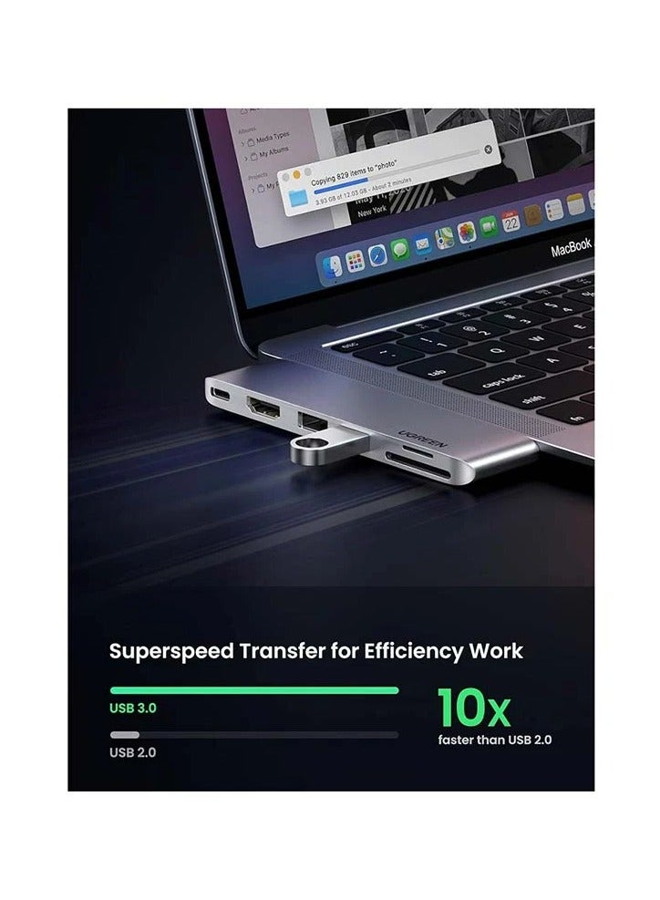 UGREEN ECO Ugreen CM380 (80856) Type-C Male to Dual USB 3.0, HDMI, TF, SD, Type-C Female Multi-Interface HUB - Image 4