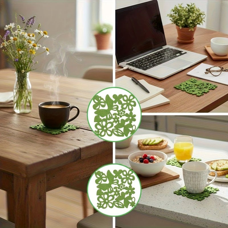 6pcs Red Floral and Butterfly Pattern Felt Coasters for Mugs Glasses and Coffee Cups Perfect for Daily Office Use Afternoon Tea and Party Occasions - Image 5