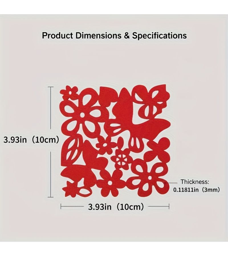 6pcs Red Floral and Butterfly Pattern Felt Coasters for Mugs Glasses and Coffee Cups Perfect for Daily Office Use Afternoon Tea and Party Occasions - Image 3
