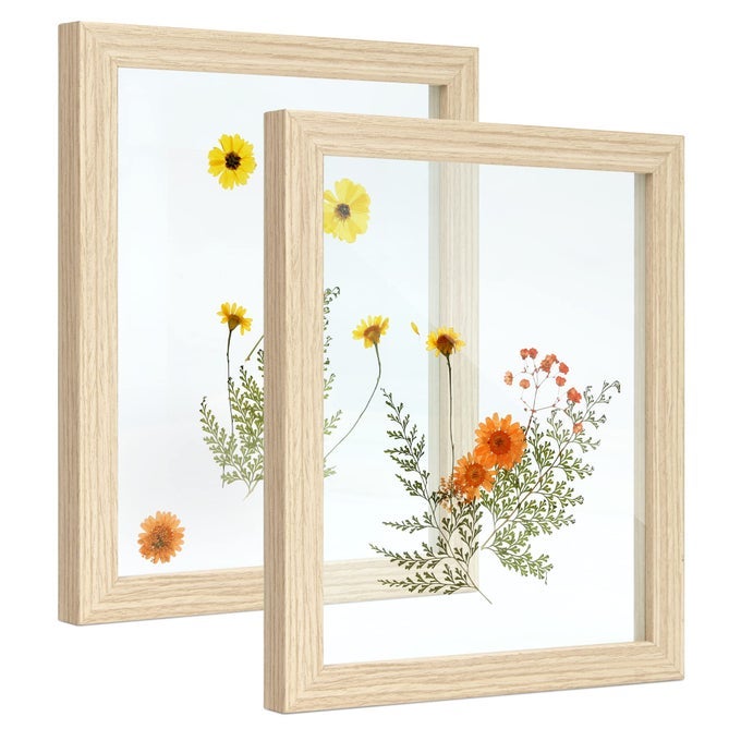 FLOATING PICTURE FRAMES 8X10 SET OF 2 WOODEN PHOTO FRAME DOUBLE GLASS PRESSED FLOWER FRAMES 5X7 WALL AND TABLETOP DISPLAY GIFT FOR FAMILY FRIENDS WEDDING
