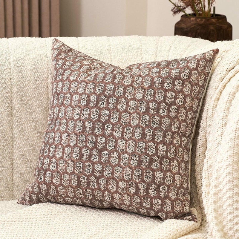 Amor Virisso Floral Pillow Covers 24x24 Couch Pillows for Living Room Decorative Throw Pillow Covers Accent Farmhouse Neutral Pillow Covers 1PC, Cognac Brown - Image 1