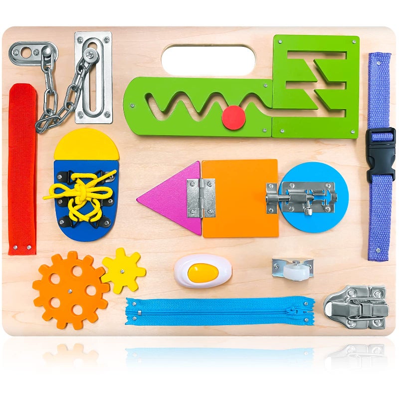 ABERLLS Montessori Busy Board for Toddlers Wooden Sensory Toys Preschool Learning Activities for Fine Motor Skills Travel Toy Basic Life Skills Educational Gifts for 1 2 3 Years Old Kids Boys Girls - Image 4