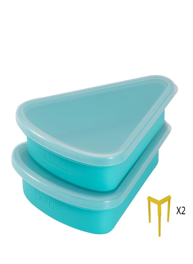 KEVJES 2-Pack Reusable Silicone Leftover Pizza Slice Storage Container with Air-tight Lids-BPA Free,Fits Single Slice up to 16”,Save Space,Refrigerator organizer(2 Blue) - Image 2