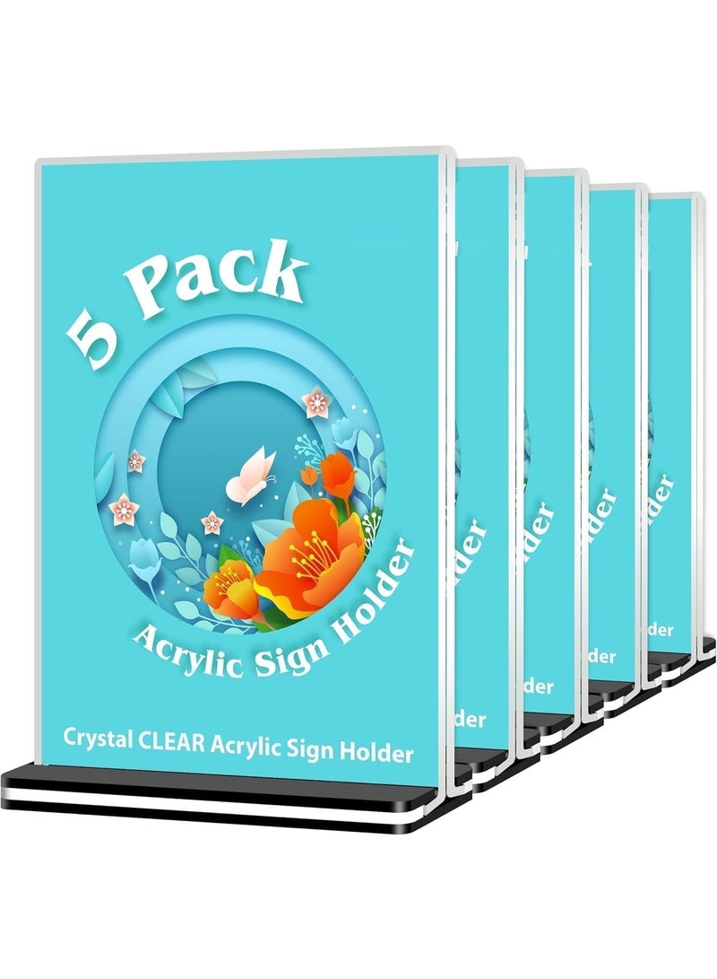Slasa SLASA 5 Pack Acrylic Sign Holder 21 x 14.28 cm – Double-Sided Clear Display Stand – T-Type Acrylic Menu Holder for Restaurant, Hotel, Promotions, Photos, Documents & More  - Image 1