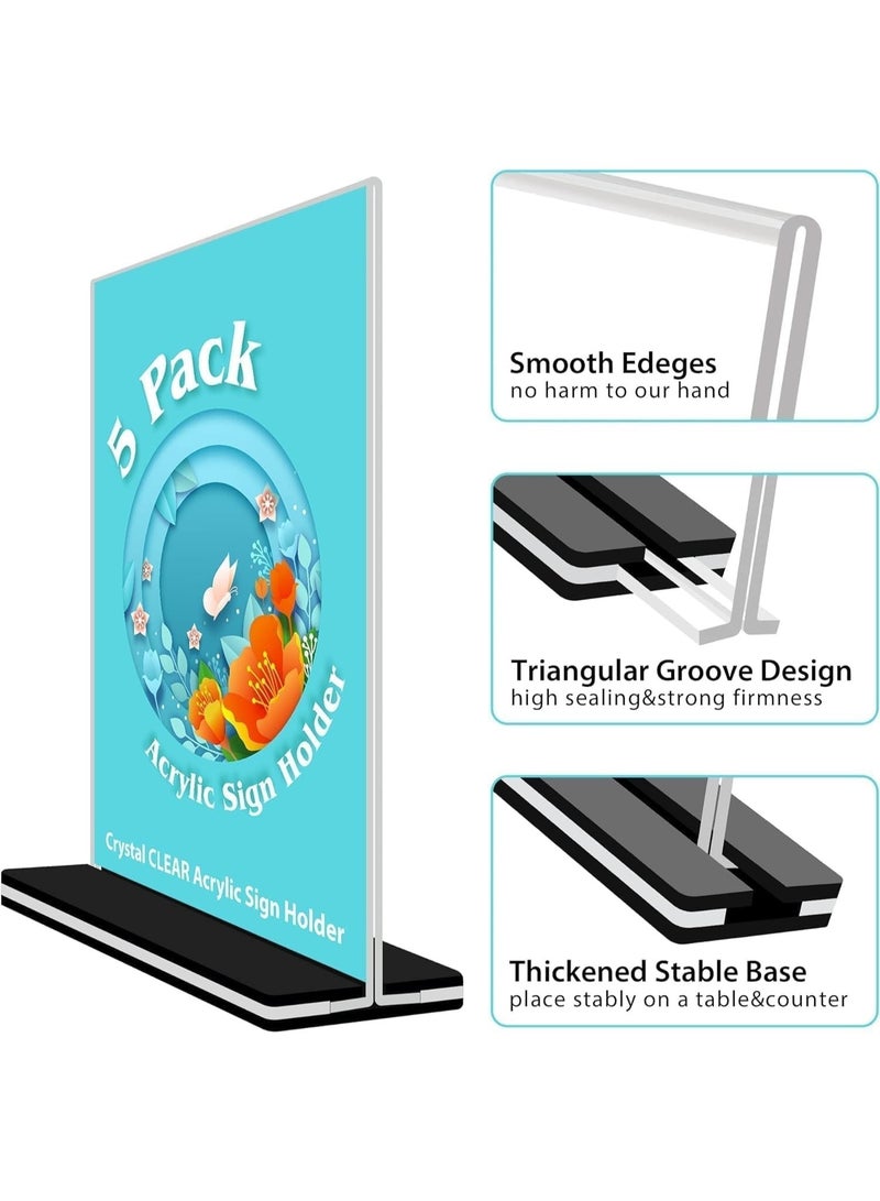 Slasa SLASA 5 Pack Acrylic Sign Holder 21 x 14.28 cm – Double-Sided Clear Display Stand – T-Type Acrylic Menu Holder for Restaurant, Hotel, Promotions, Photos, Documents & More  - Image 3