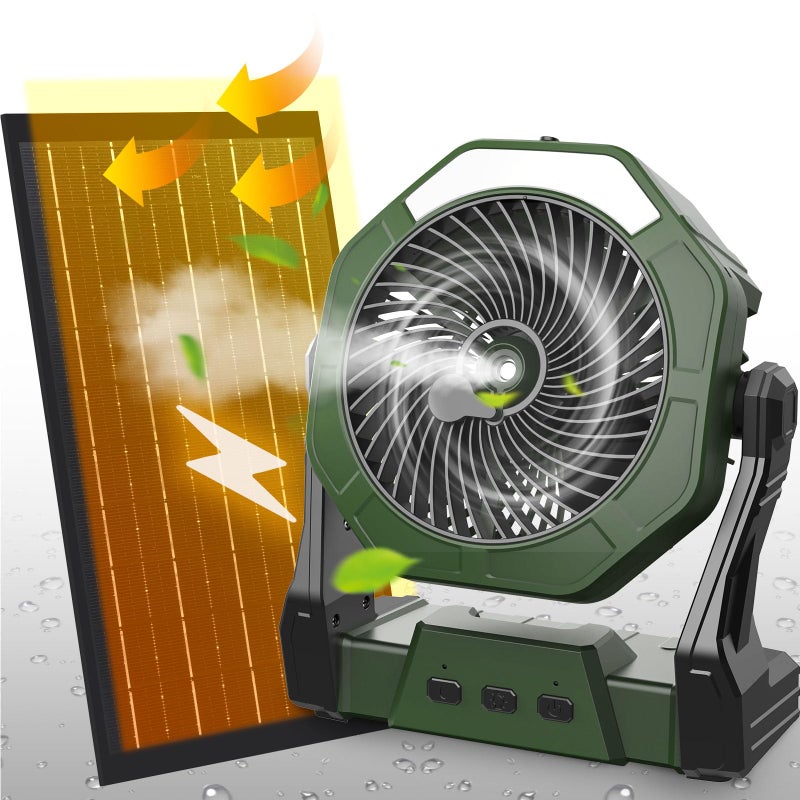 Ausic 10W Solar Fan with Mister Misting Camping Fan with Solar Panel Portable Outdoor Fans 8 Inch Battery Operated Rechargeable Cooling Fans with Water Spray for TravelBeachChicken Coop