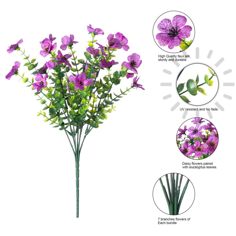 florisso Artificial Fake Plants Flowers for Outdoor Outside Summer Decoration  12 Bundles Faux UV Resistant Look Real Silk Purple Daisy for Porch Patio Home Window Box Yard Garden Planter - Image 4