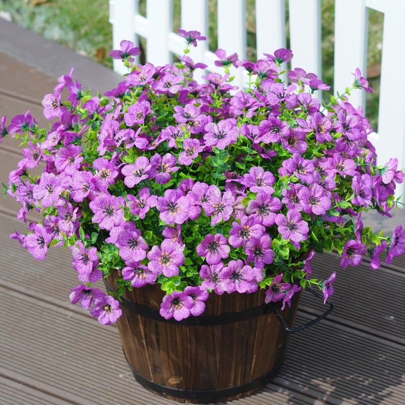 florisso Artificial Fake Plants Flowers for Outdoor Outside Summer Decoration  12 Bundles Faux UV Resistant Look Real Silk Purple Daisy for Porch Patio Home Window Box Yard Garden Planter - Image 5