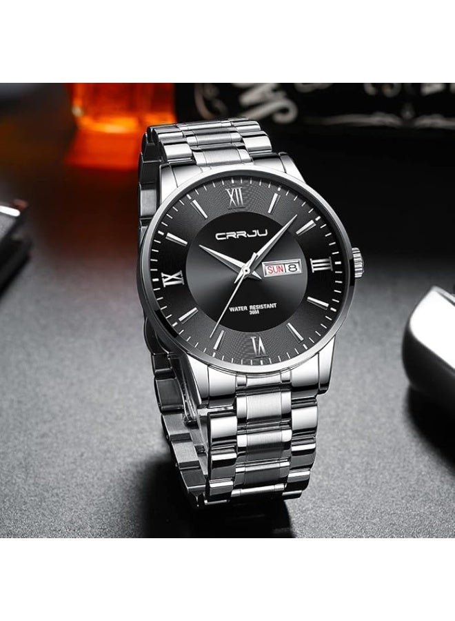 CRRJU Men's Fashion Luxury Stainless Steel Watches for Men Business Auto Date Chronograph Analog Quartz Wristwatches - Image 3