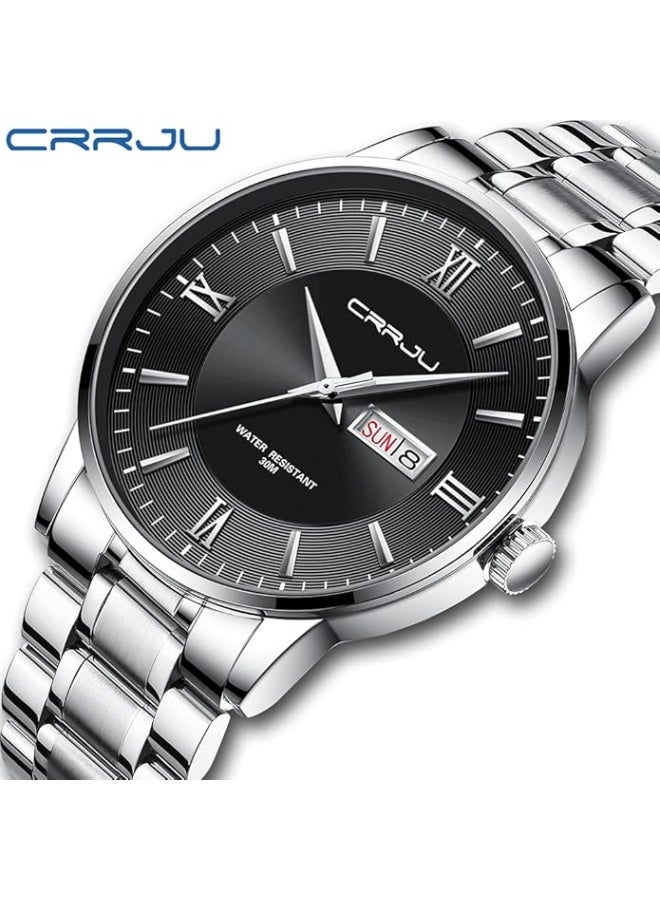 CRRJU Men's Fashion Luxury Stainless Steel Watches for Men Business Auto Date Chronograph Analog Quartz Wristwatches - Image 2