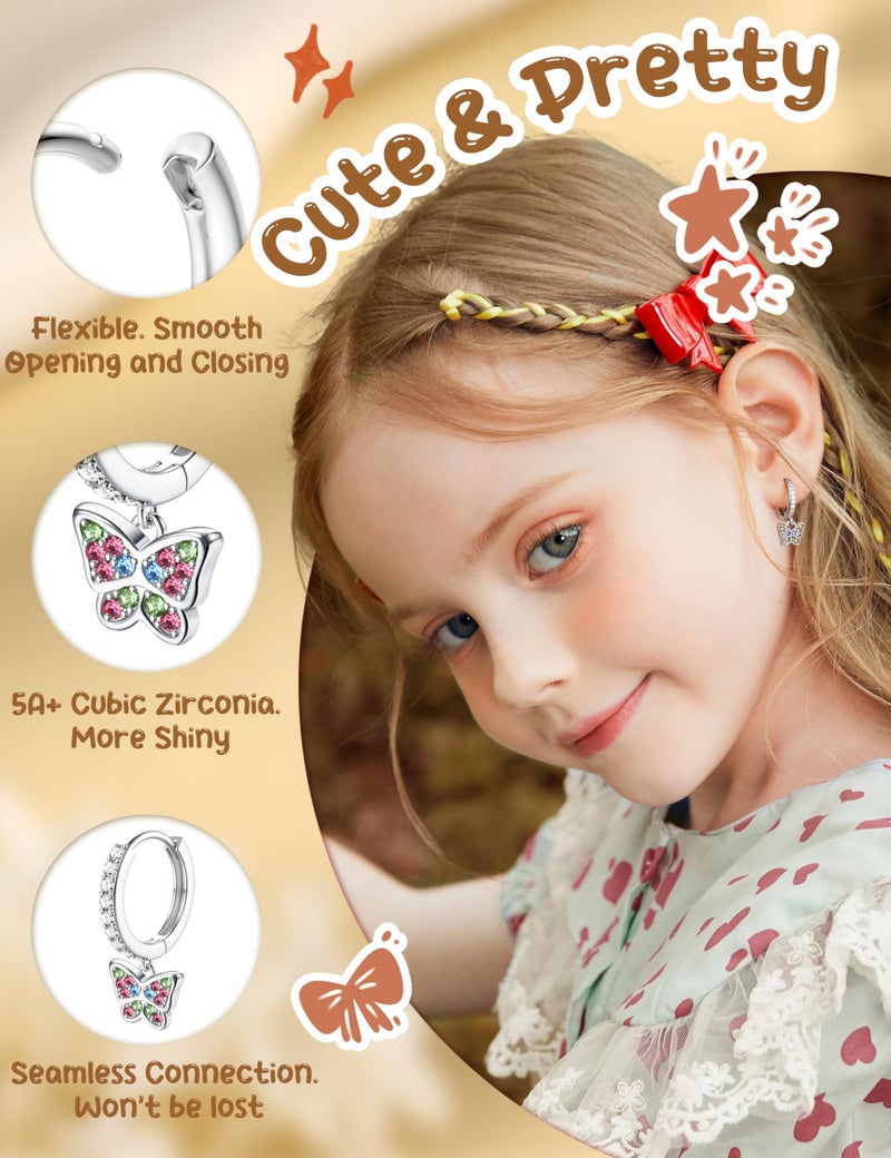 LOYALLOOK Small Hoop Earrings for Women Hypoallergenic Silver Huggie Hoop Earrings for Sensitive Ears Cute Butterfly Earrings Colorful CZ Daisy Heart Bow Dangle Earring Set 6pairs - Image 2