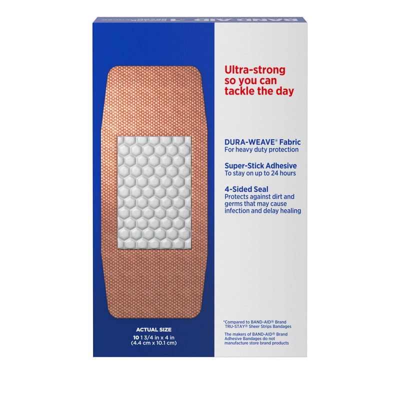Band-Aid لصقات باند-أيد ماركة شريط قوي لاصقة للجروح، حماية متينة للجروح والخدوش الطفيفة، حجم كبير جداً، 10 قطع - Image 5