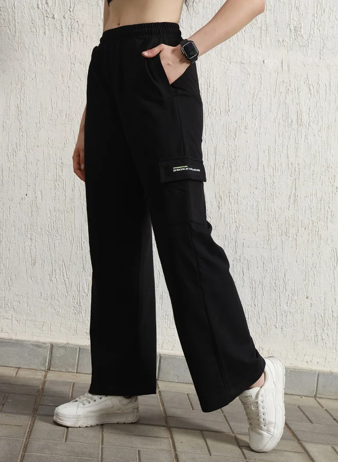 Hubberholme black Women's Black Cotton Blend Printed Full Length Cargo Regular Fit Trouser for Women | Best Price UAE