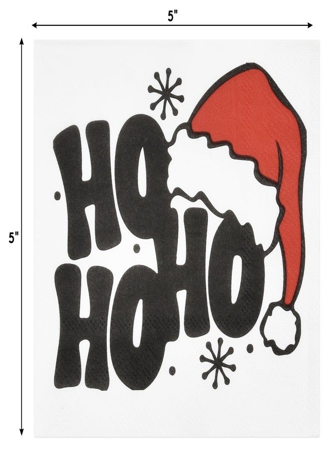 Gift Boutique - 100 Count Christmas Funny Cocktail Beverage Napkins Holiday Disposable Paper Napkin Ho Ho Ho Santa Hat Dessert Napkins for Home Dinner Buffet Xmas, Tableware Party Supplies Decorations - Image 2