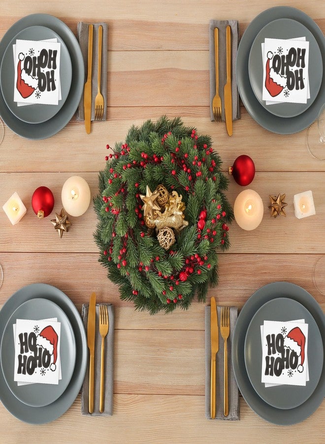 Gift Boutique - 100 Count Christmas Funny Cocktail Beverage Napkins Holiday Disposable Paper Napkin Ho Ho Ho Santa Hat Dessert Napkins for Home Dinner Buffet Xmas, Tableware Party Supplies Decorations - Image 4