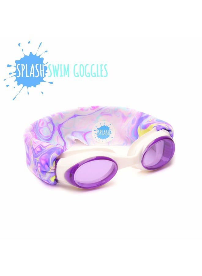 Splash Place SWIM GOGGLES with Fabric Strap - PASTEL SWIRL | Fun, Fashionable, Comfortable - Adult & Kids Swim Goggles - Image 3