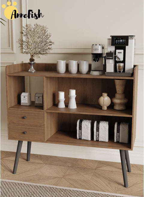 100*35*90cm Coffee Corner Home Kitchen Coffee Bar Cabinet Shelf With Drawers Display Cabinet Kitchen Bakers Rack Sideboard For Living Room, Bedroom Or Office