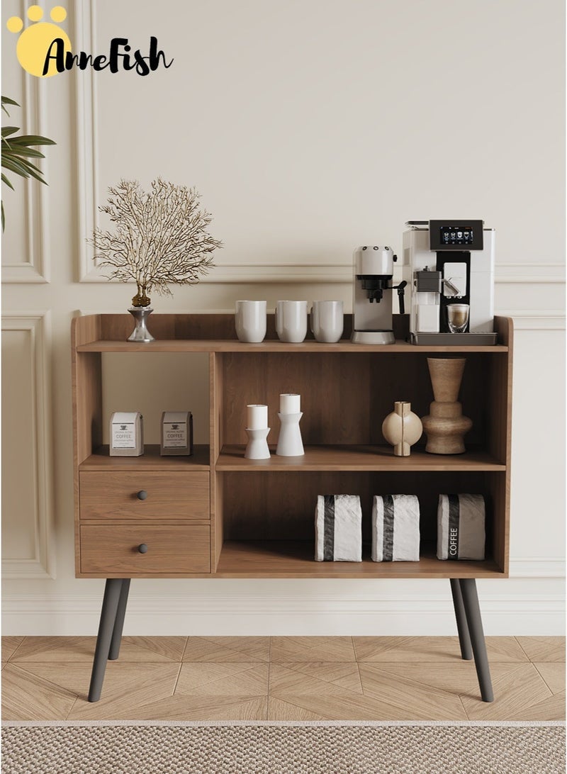 AnneFish 100*35*90cm Coffee Corner Home Kitchen Coffee Bar Cabinet Shelf With Drawers Display Cabinet Kitchen Bakers Rack Sideboard For Living Room, Bedroom Or Office - Image 3