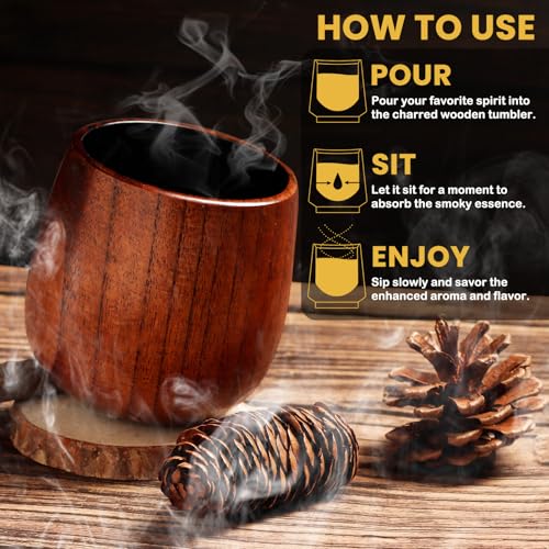 BearSkill Charred Wooden Bourbon Drinking Glass, Whiskey Tumbler, Bourbon Gifts for Men - Wooden Old Fashioned Glass | Great Whiskey Gifts for Men - Image 4