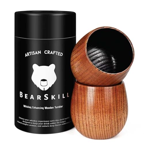BearSkill Charred Wooden Bourbon Drinking Glass, Whiskey Tumbler, Bourbon Gifts for Men - Wooden Old Fashioned Glass | Great Whiskey Gifts for Men - Image 1