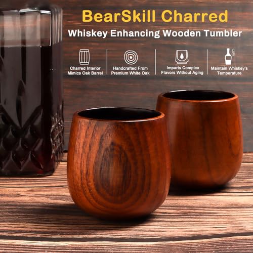 BearSkill Charred Wooden Bourbon Drinking Glass, Whiskey Tumbler, Bourbon Gifts for Men - Wooden Old Fashioned Glass | Great Whiskey Gifts for Men - Image 2