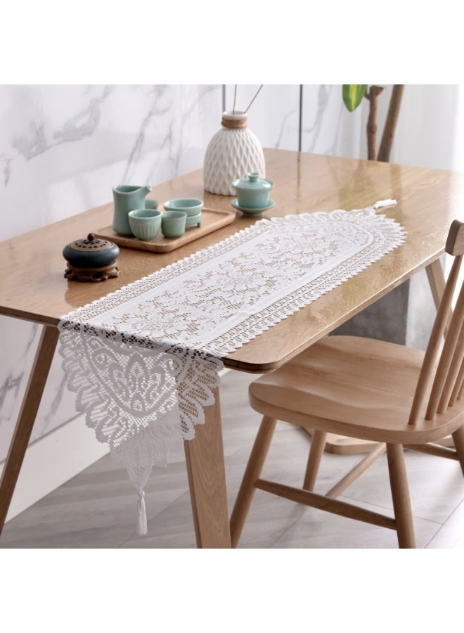 Hollow Lace Table Runner White Elegant Floral Design for Dining Table & Home Deco 114 x 33cm - Image 2