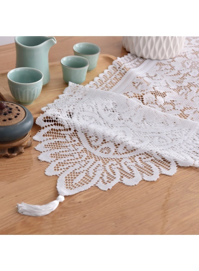 Hollow Lace Table Runner White Elegant Floral Design for Dining Table & Home Deco 114 x 33cm - Image 3