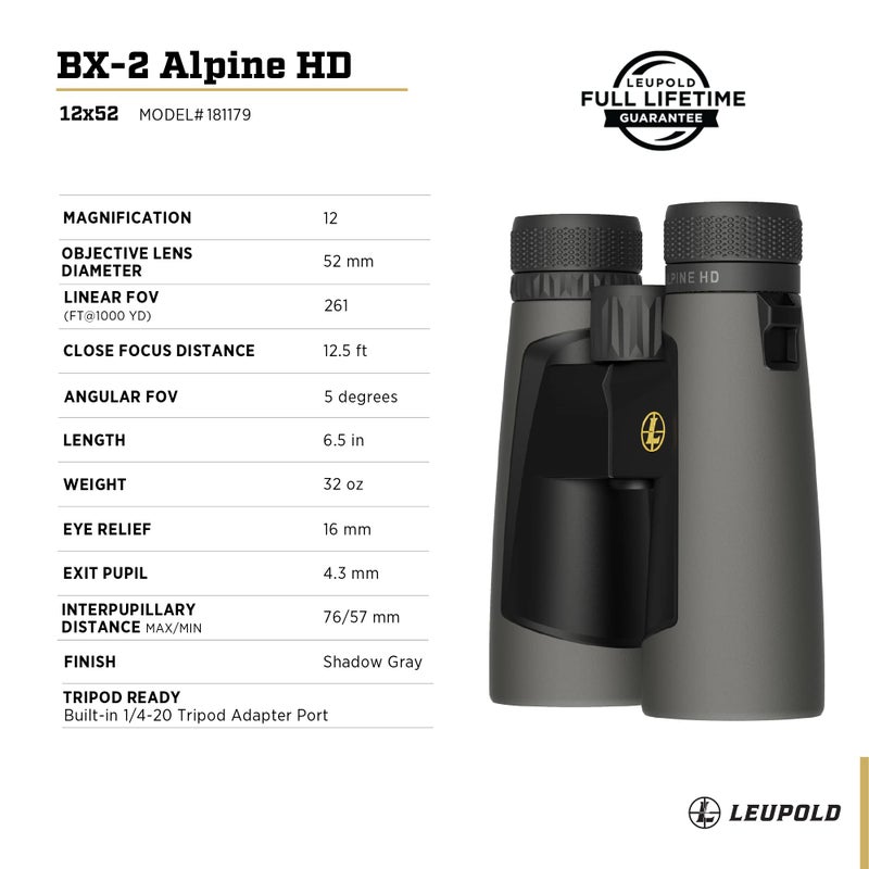 Leupold BX-2 Alpine HD Binoculars, 12x52mm (181179) - Image 4