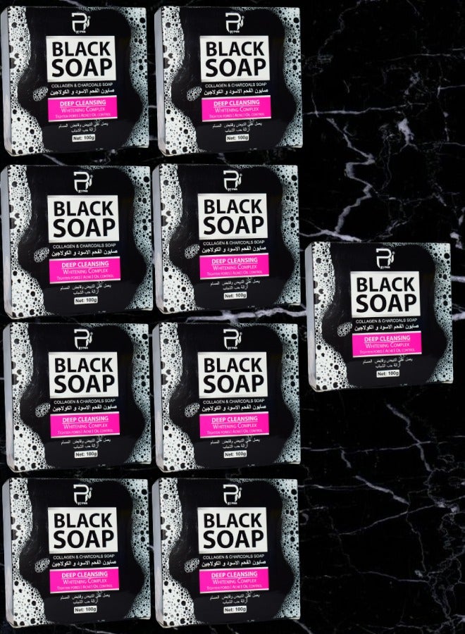PYRON 9 Pieces Black Soap Collagen And Charcoal Deep Cleansing Whitening Complex 100g - Image 1
