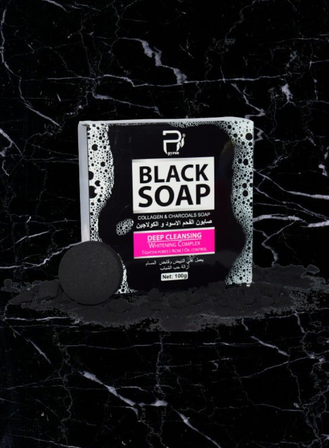 PYRON 9 Pieces Black Soap Collagen And Charcoal Deep Cleansing Whitening Complex 100g - Image 3