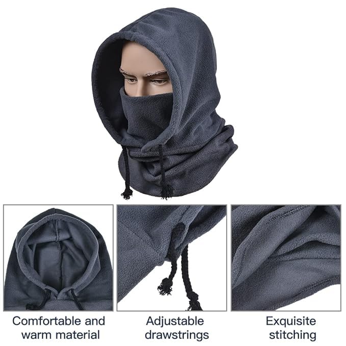 JERN Unisex Winter Polar Fleece Balaclava, Face Cover, Neck Warmer for Cycling, Skiing, Motorcycling (Black), Free Size - Image 2
