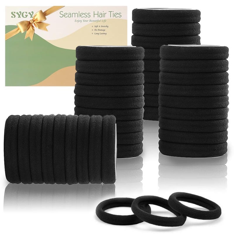 SYGY 100PCS Black Hair Ties for Women, Seamless Cotton Hair Bands, No Crease No Damage Hair Tie for Thick Thin Hair, Soft Ponytail Holders Hair Accessories for Girls, Chirstmas Gifts - Image 1
