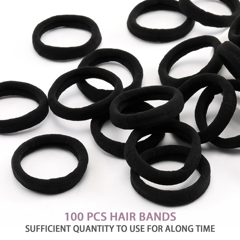 SYGY 100PCS Black Hair Ties for Women, Seamless Cotton Hair Bands, No Crease No Damage Hair Tie for Thick Thin Hair, Soft Ponytail Holders Hair Accessories for Girls, Chirstmas Gifts - Image 5