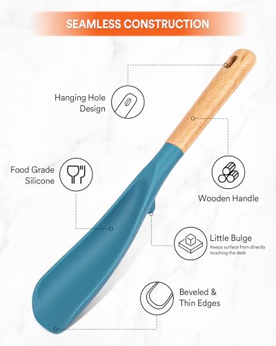 Badiano Cooking Spoon and Rice Scooper for Nonstick Cookwares, Great for Cooking and Serving Sturdy BPA-Free Matte Silicone, Wood Handle Spoon for Mixing, Scoop, and Scrape, Turquoise - Image 3