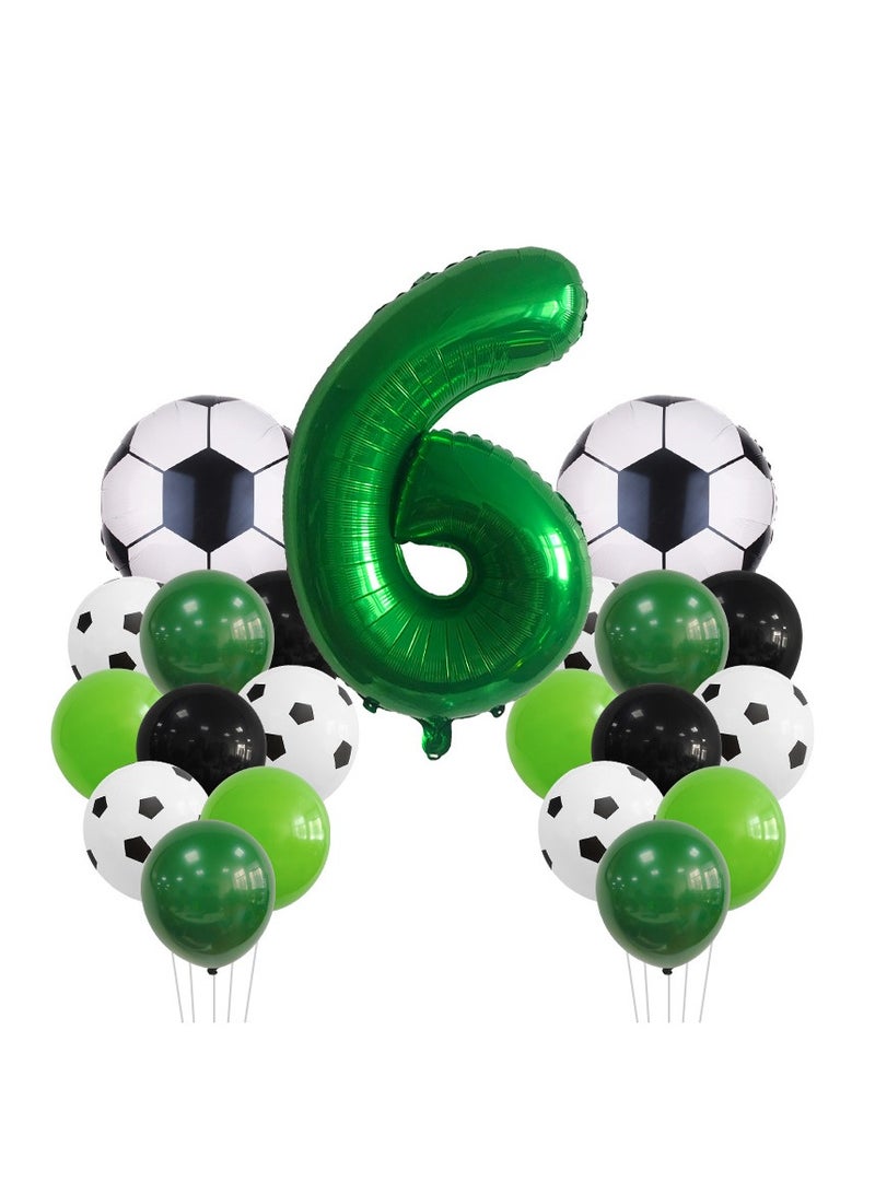 MIXDE 32 Inch Soccer Balloons Set 5st Birthday Decoration Green Number 5 Foil Soccer Balloon Black Star Balloons for Children's Boys Birthday Party Football Themed Party Supplies (6) - Image 1