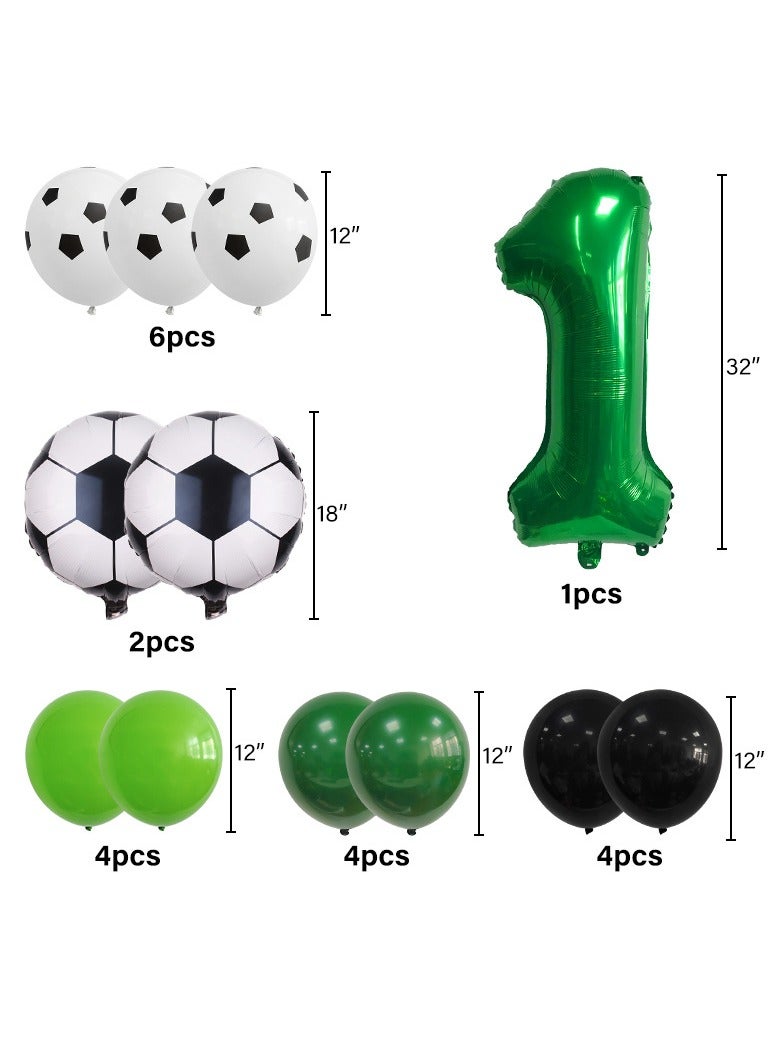 MIXDE 32 Inch Soccer Balloons Set 5st Birthday Decoration Green Number 5 Foil Soccer Balloon Black Star Balloons for Children's Boys Birthday Party Football Themed Party Supplies (6) - Image 3