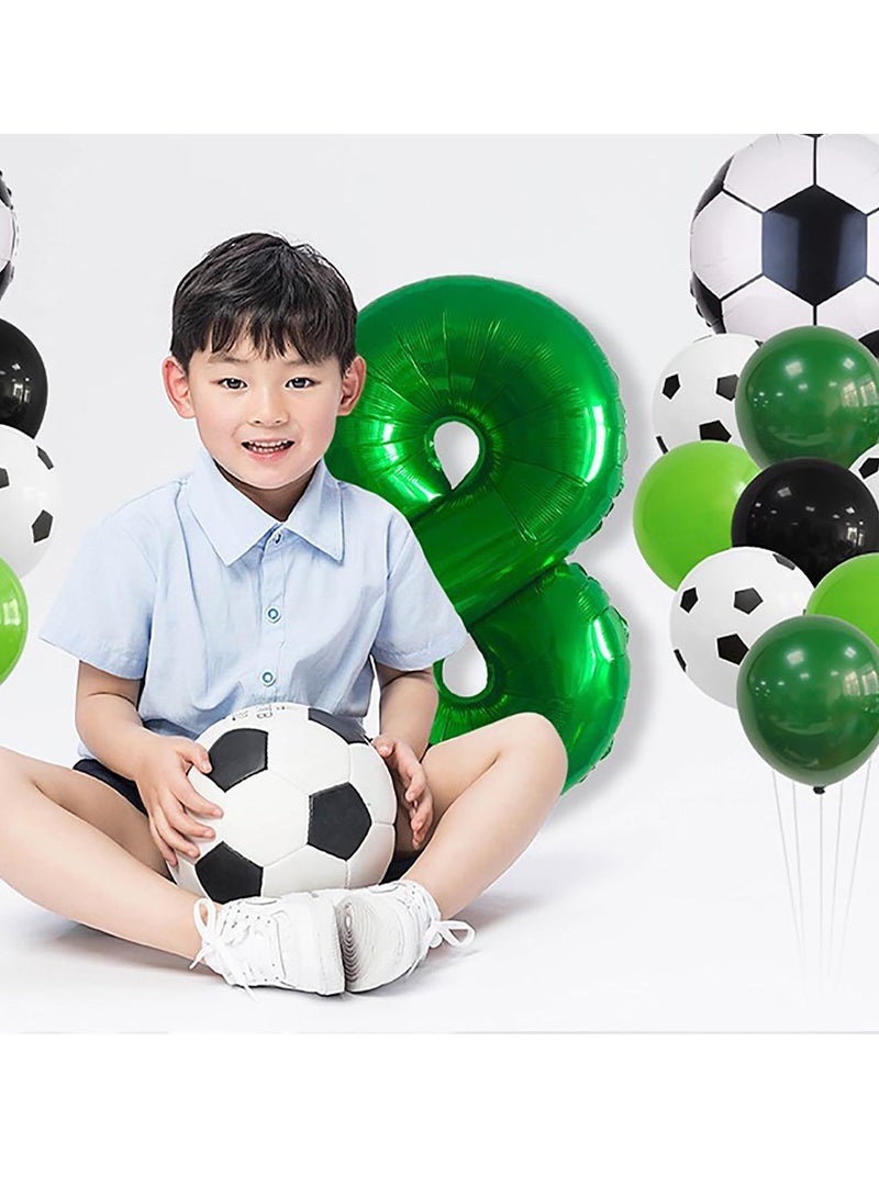 MIXDE 32 Inch Soccer Balloons Set 5st Birthday Decoration Green Number 5 Foil Soccer Balloon Black Star Balloons for Children's Boys Birthday Party Football Themed Party Supplies (6) - Image 5