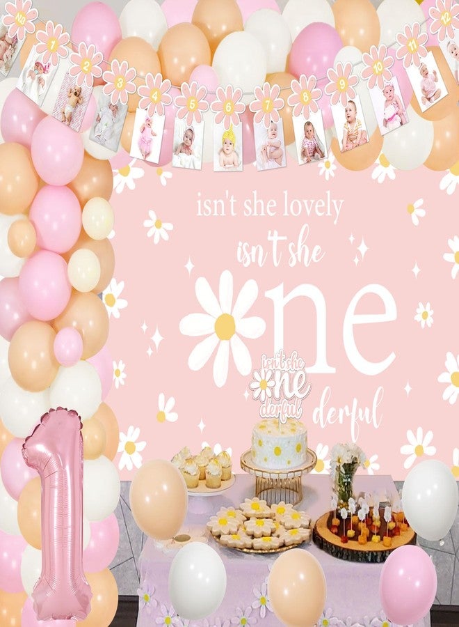 Cheereveal زينة عيد ميلاد ديزي الأول للبنات - أليست جميلة أليست رائعة، غطاء كعكة بخلفية رائعة مع مجموعة قوس جارلاند بالونات ديزي، لوازم عيد ميلاد أول طفلة بوهو هيبي - Image 4