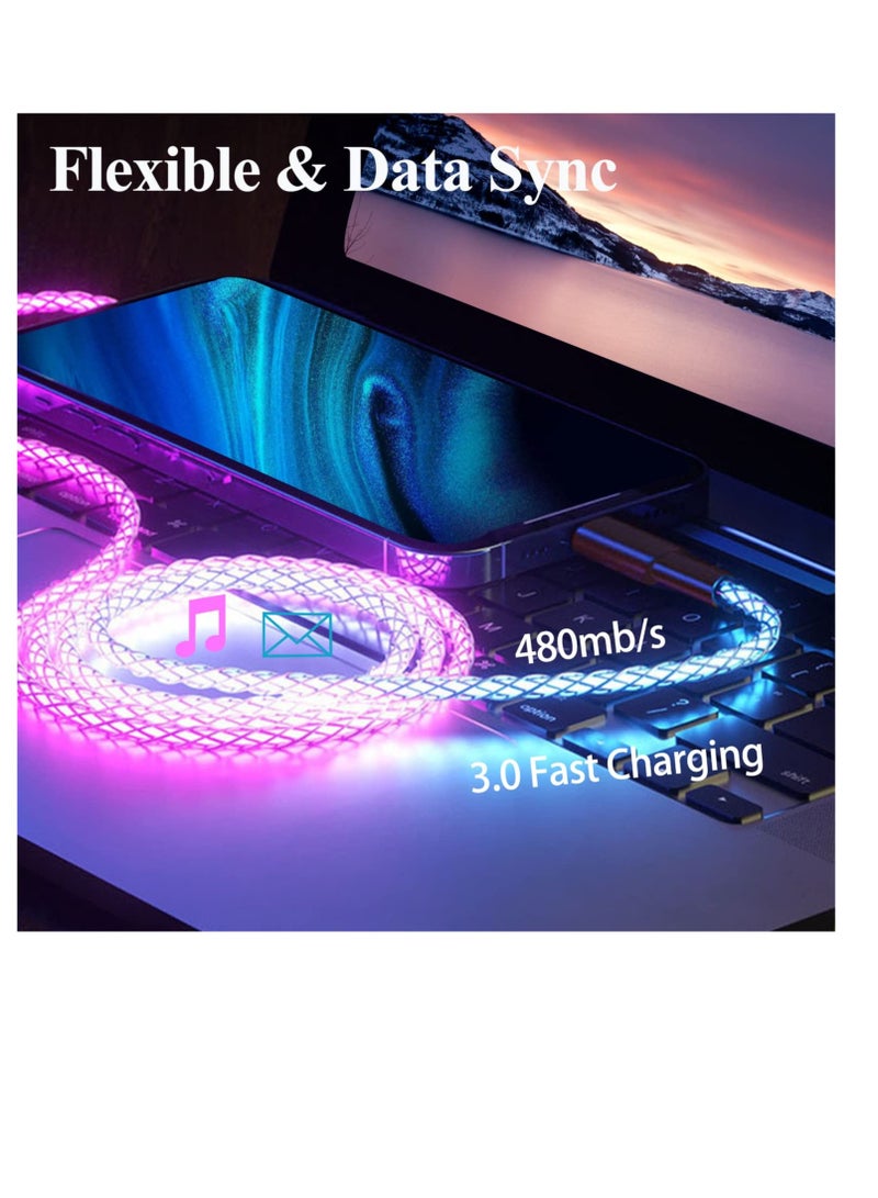 KASTWAVE RGB LED Type C Charger Cord, 66W Fast Charging Cable, Color Gradual Light Up USB Type C Charger Cable, Perfect for Samsung Galaxy S21 S20 S10 S9 S8 Plus and More - Image 3