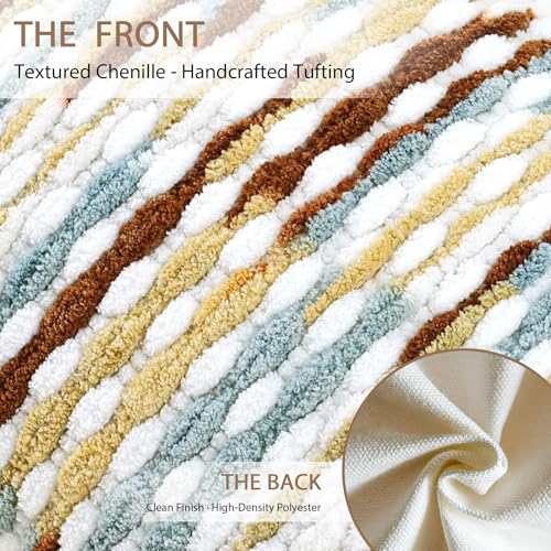 QoBexim Boho Decorative Throw Pillow Covers 18x18 Inch, Chenille Tufted Pillow Cover Stripe Textured Square Farmhouse Accent Pillowcase for Couch Sofa Bedroom Living Room, Red White Khaki Grey 1 Pack - Image 2