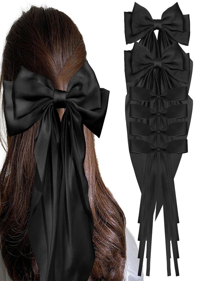 AMCAMI Hair Clips for Women - 6 PCS Hair Bows Hair Accessories for Styling, Ribbon for Hair, Coquette Accessories for Thick Hair (Black) - Image 1