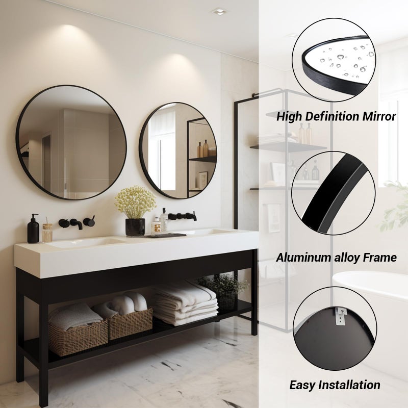 Sunniry Round Mirror 30 inch, Large Round Mirror, Black Circle Mirrors Aluminum Frame, Circle Mirrors for Wall, Bathroom, Living Room, Hallway. - Image 2