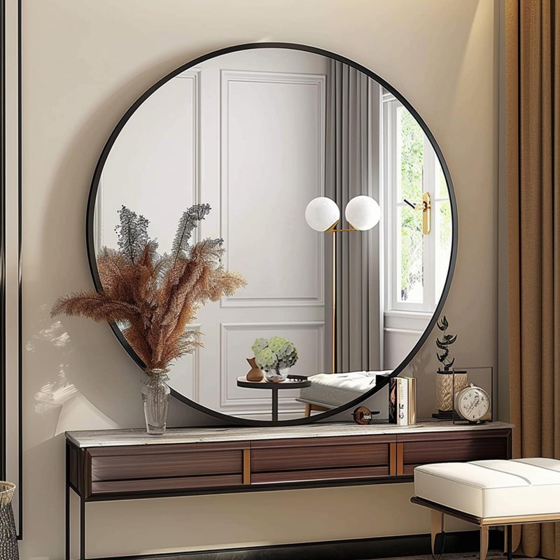 Sunniry Round Mirror 30 inch, Large Round Mirror, Black Circle Mirrors Aluminum Frame, Circle Mirrors for Wall, Bathroom, Living Room, Hallway. - Image 3
