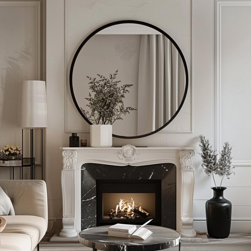 Sunniry Round Mirror 30 inch, Large Round Mirror, Black Circle Mirrors Aluminum Frame, Circle Mirrors for Wall, Bathroom, Living Room, Hallway. - Image 4
