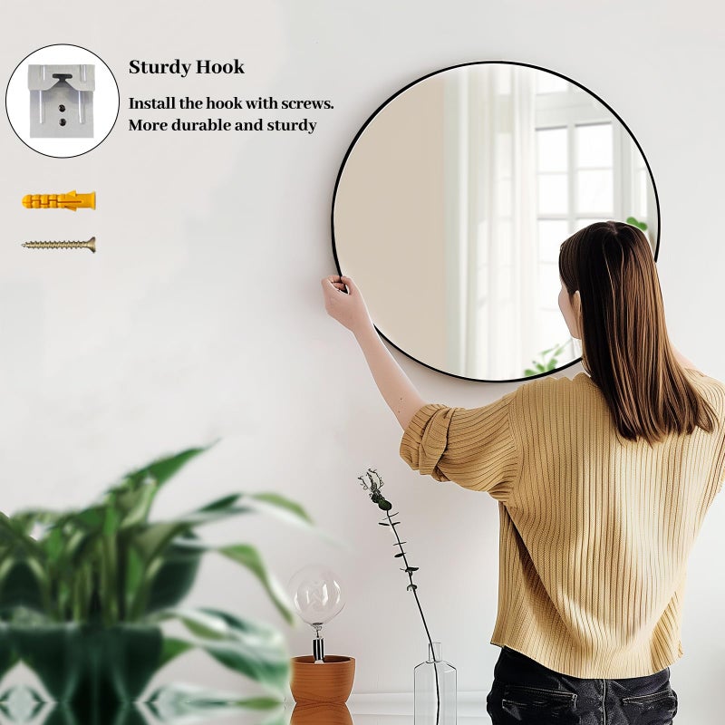 Sunniry Round Mirror 30 inch, Large Round Mirror, Black Circle Mirrors Aluminum Frame, Circle Mirrors for Wall, Bathroom, Living Room, Hallway. - Image 5