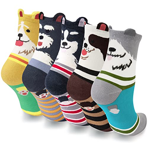 YSense Pack of 5 Sweet Animal Design Women's Casual Comfortable Cotton Crew Socks, Style 1, One Size (5-8.5) - Image 1